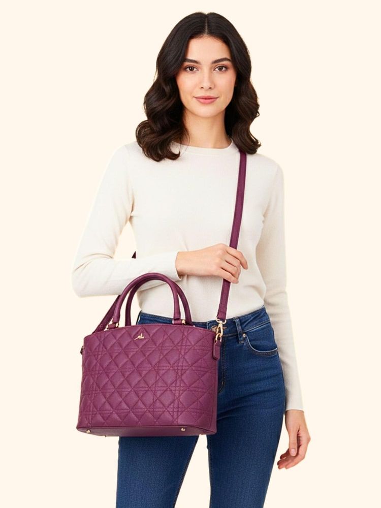 Yelloe Pink Quilted Handbag With Detachable Strap (M)-picture-12