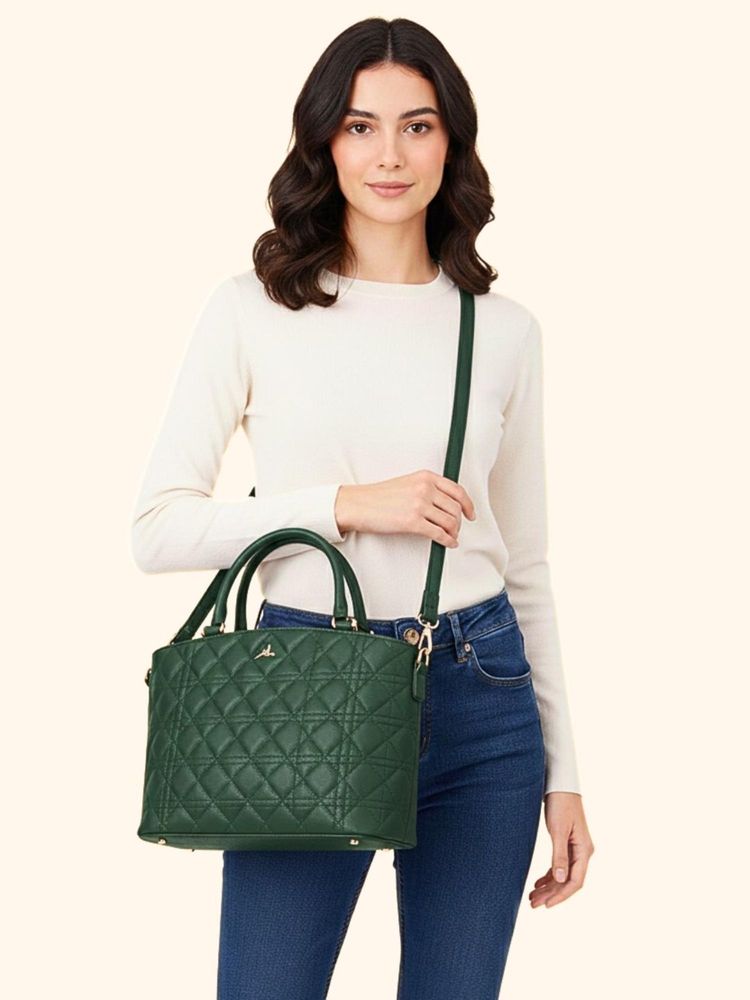 Yelloe Green Quilted Handbag With Detachable Strap (M)-picture-16