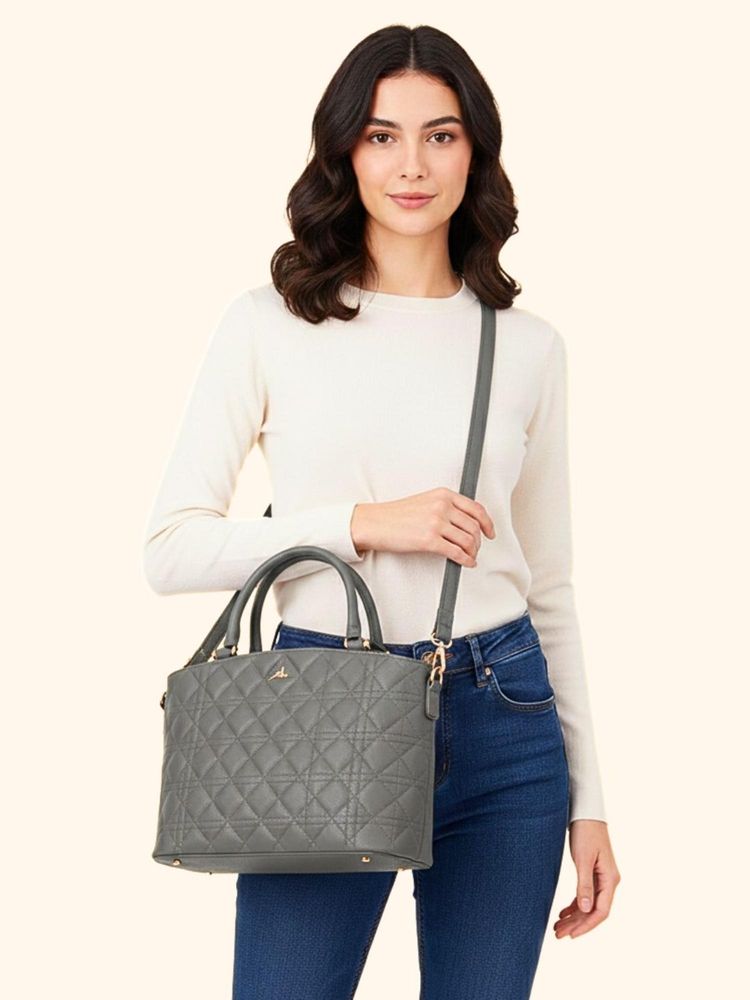Yelloe Grey Quilted Handbag With Detachable Strap (M)-image-24