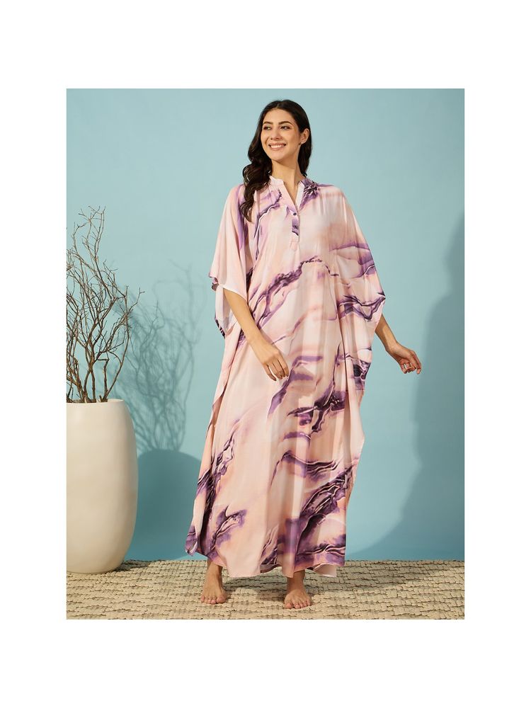 The Kaftan Company Purple Marble Print Super Soft Kaftan Nightdress-picture-26