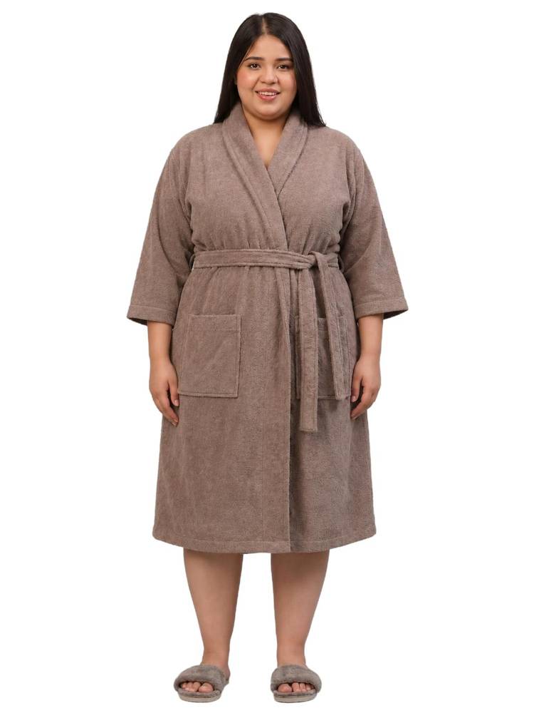 Creeva Luxury Cotton Bathrobe for Women- Brown