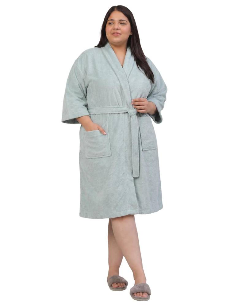 Creeva Luxury Cotton Bathrobe for Women- Light Green