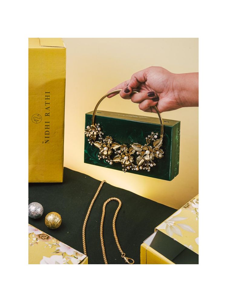 NR BY NIDHI RATHI Green Resin Clutch Bag with Detachable Strap-picture-21