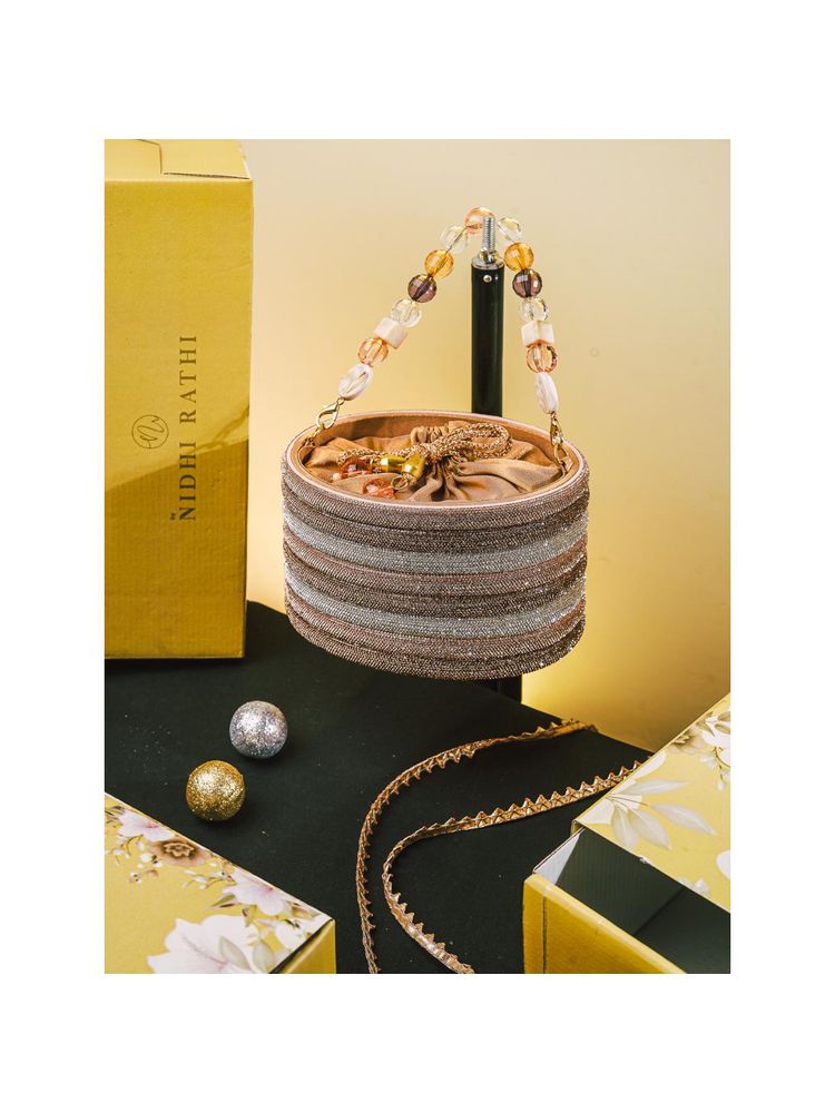 NR BY NIDHI RATHI Swarovski Studded Golden Bucket Potli Bag with Detachable Strap-picture-23