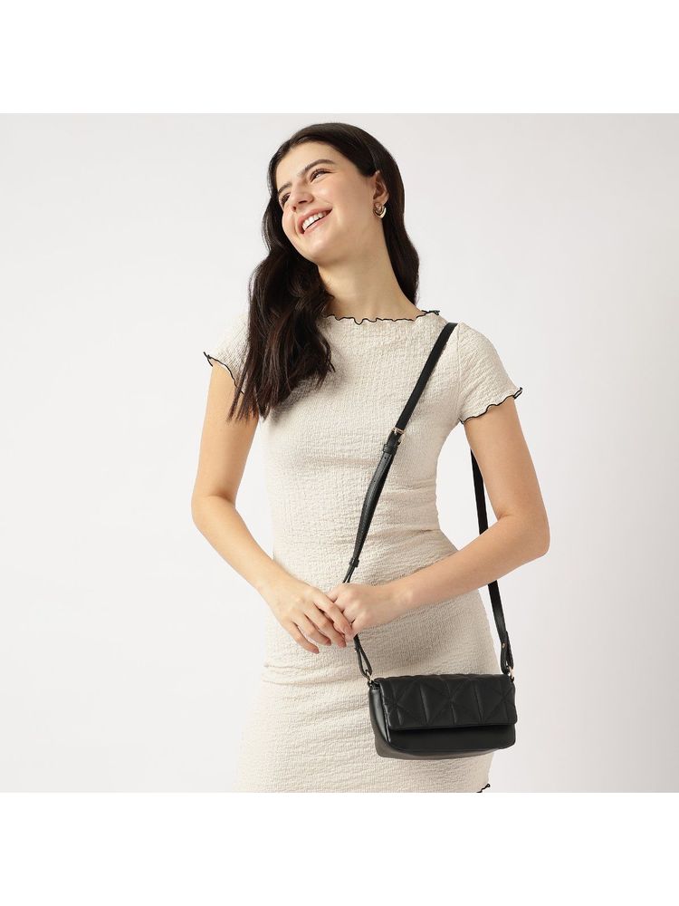 Fastrack Black Textured Cloud Quilt Sling Bag-image-47
