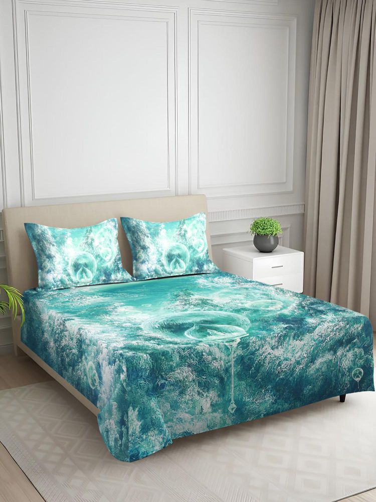 Signature Teal Abstract Digital Print Super Soft King Size Bedsheet with 2 Pillow Covers-image-29