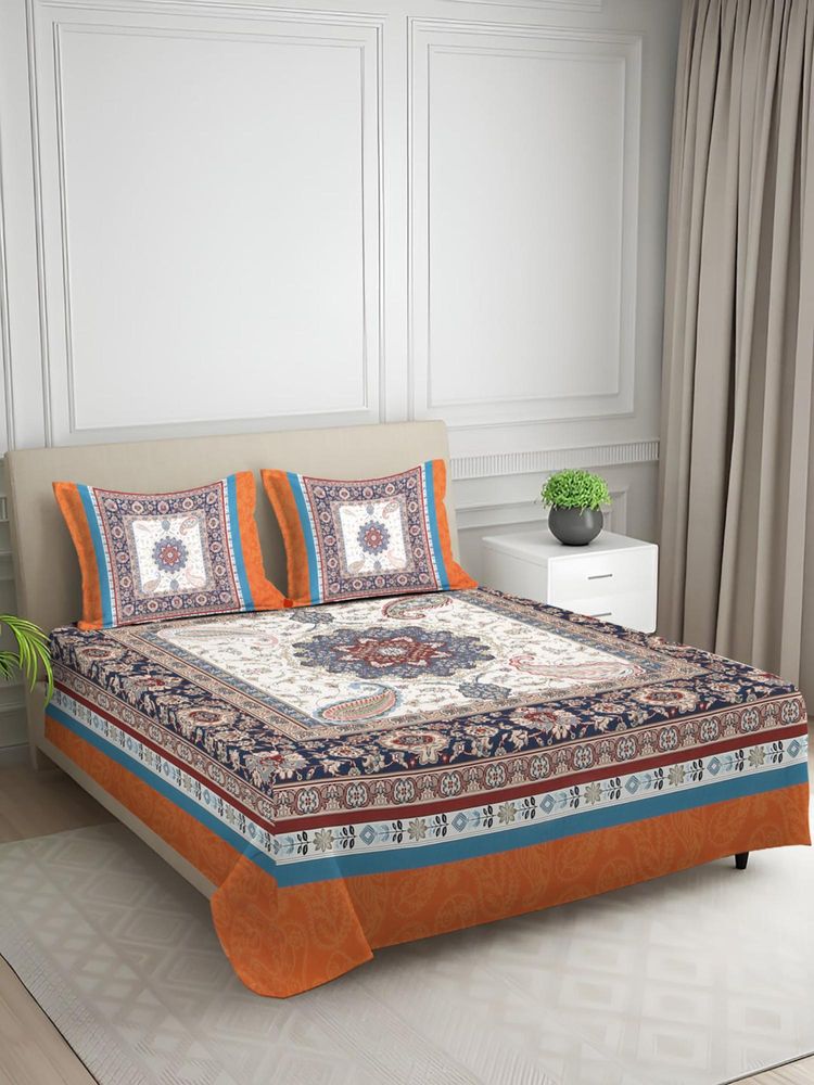 Signature Orange Abstract Digital Print Super Soft King Size Bedsheet with 2 Pillow Covers-image-40