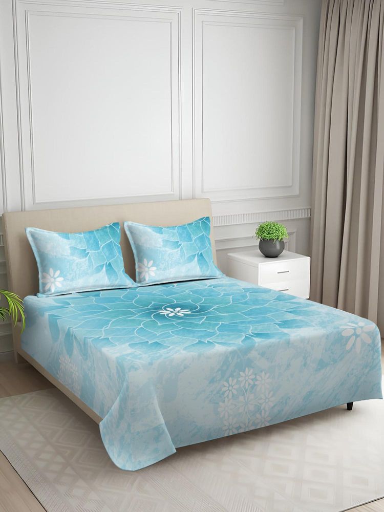 Signature Aqua Abstract Digital Print Super Soft King Size Bedsheet with 2 Pillow Covers-image-21