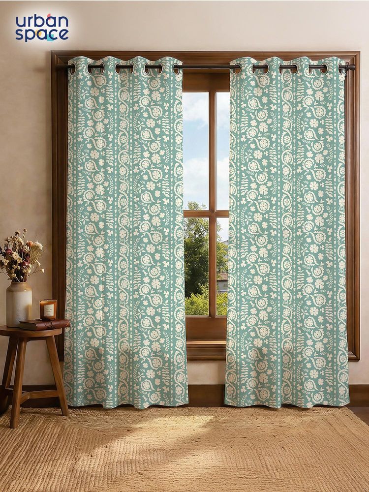 Urban Space Dhara Dusty Teal Cotton Curtains (Pack of 2)-picture-27