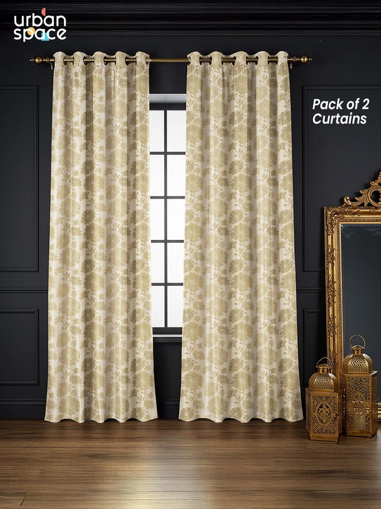 Urban Space Dhara Biscuit Beige Blackout Jacquard Curtains (Pack of 2)-picture-25