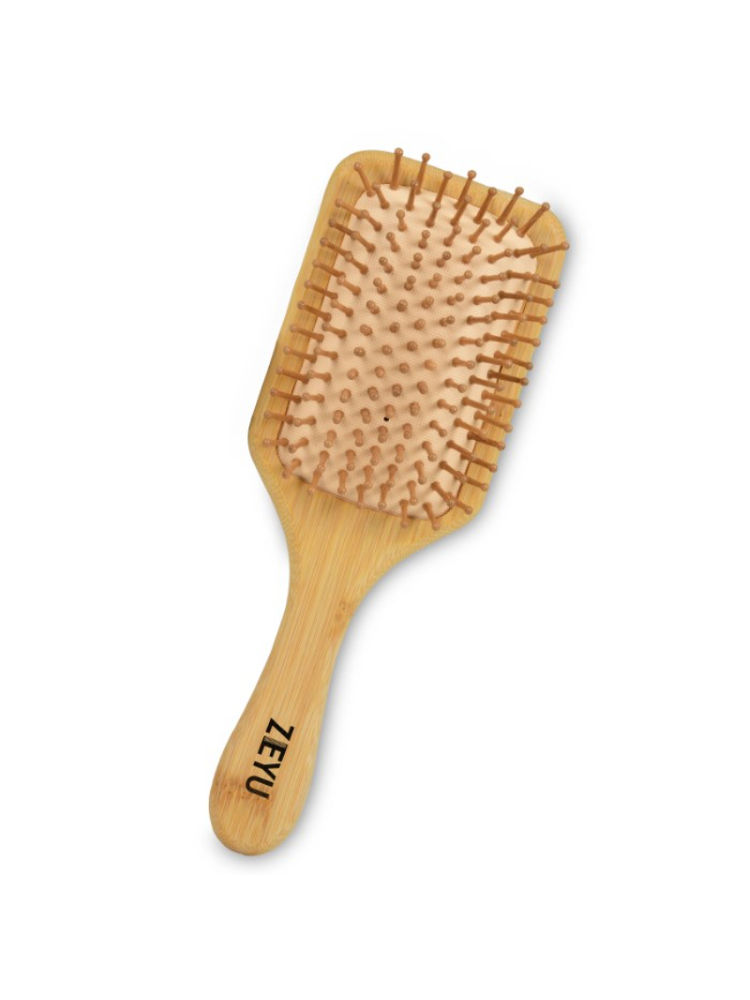 ZEYU Wooden Rectangular Bamboo Hair Brush With Round Ball Bristles - Brown-image-20