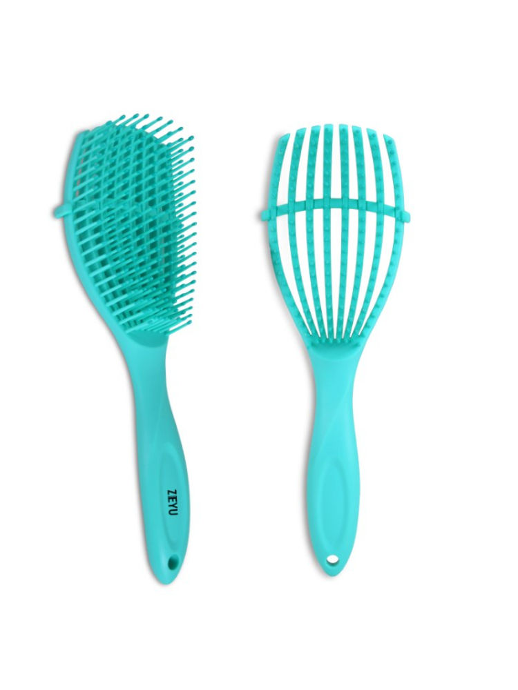 ZEYU Detangler Hairbrush for Curly Hair – 8-Row Flexible & Soft Nylon Bristles - Green-picture-11