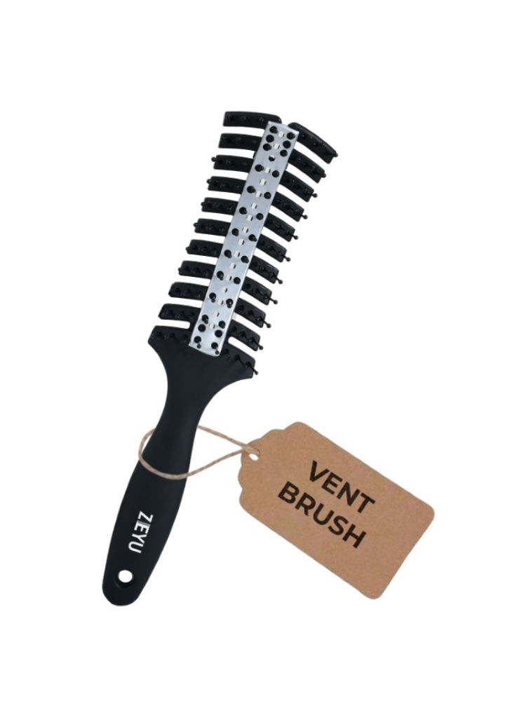 ZEYU Vented HairBrush With Metal Plate & Bristles- Black Silver-picture-20