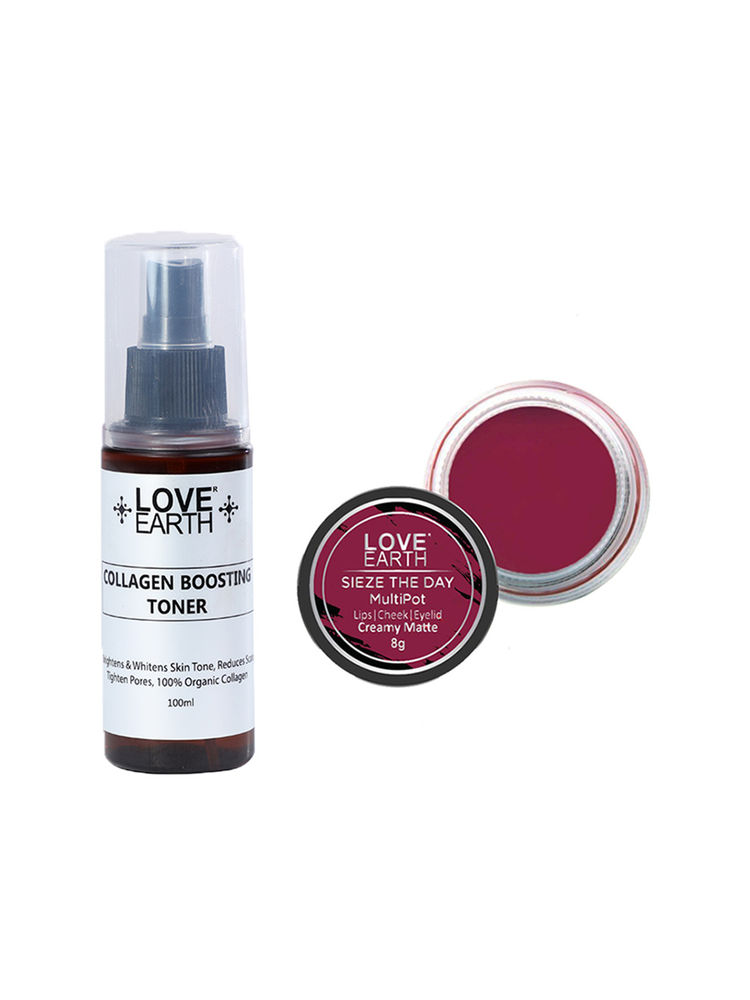 Love Earth Lip Tint & Cheek Tint Sieze The Day + Collagen Boosting Toner