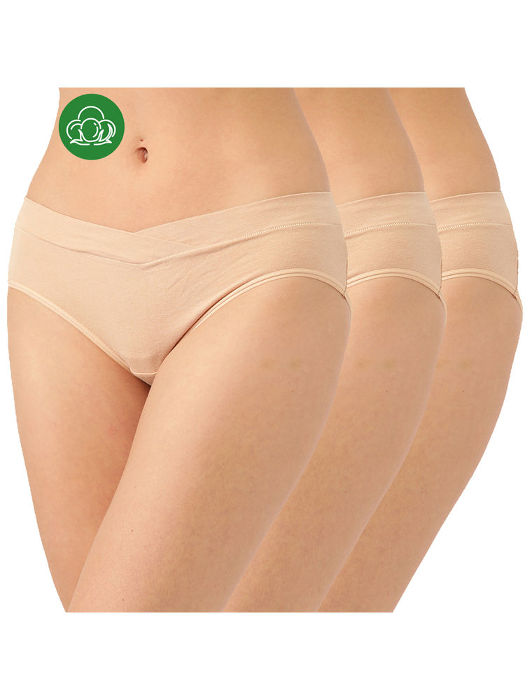 Inner Sense Women's Organic Cotton Antimicrobial Maternity Panty (pack Of 3) - Nude