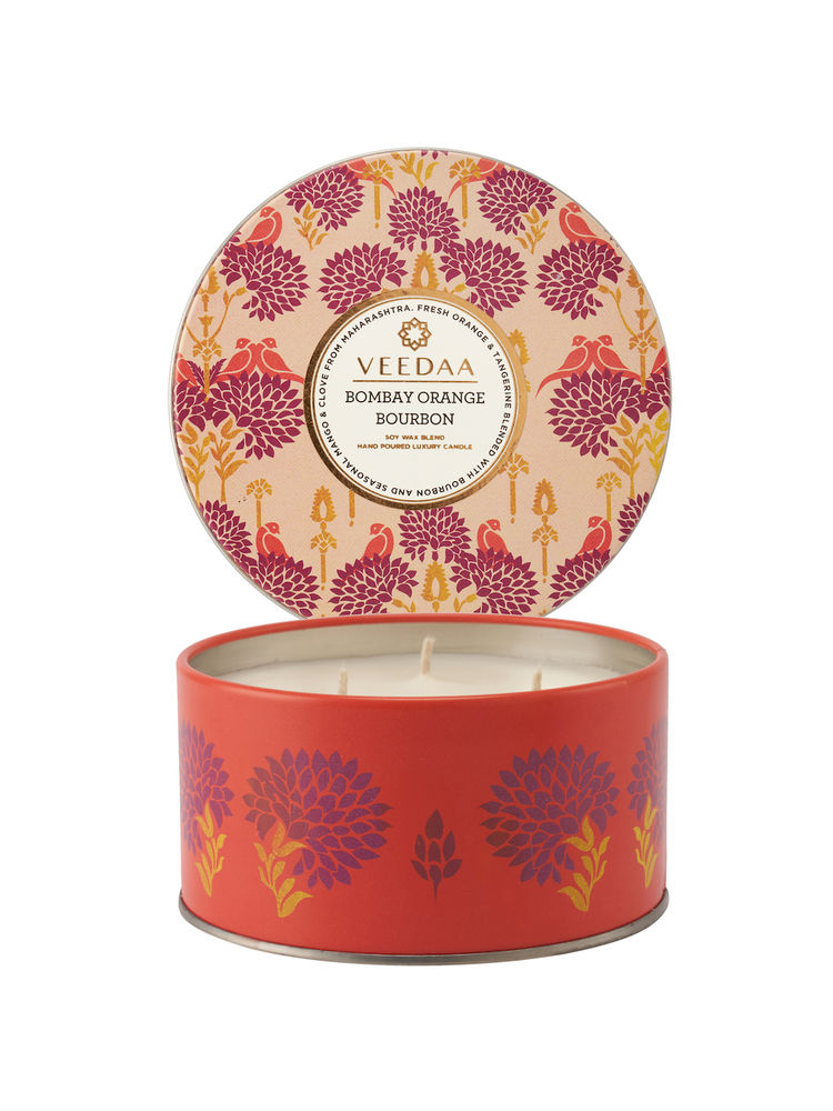 Veedaa Candles Bombay Orange Bourbon 3 Wick Tin Scented Candle