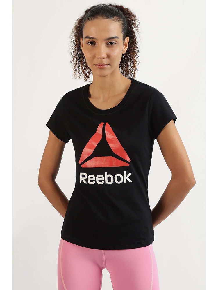 Reebok Women Black Typography T-Shirt-picture-22