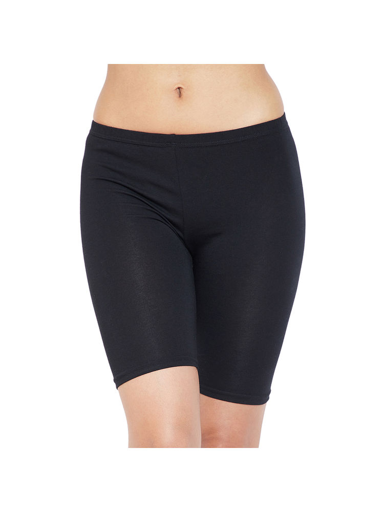 Clovia Cotton Mid Waist Cycling Shorts With Inner Elastic - Black-image-9