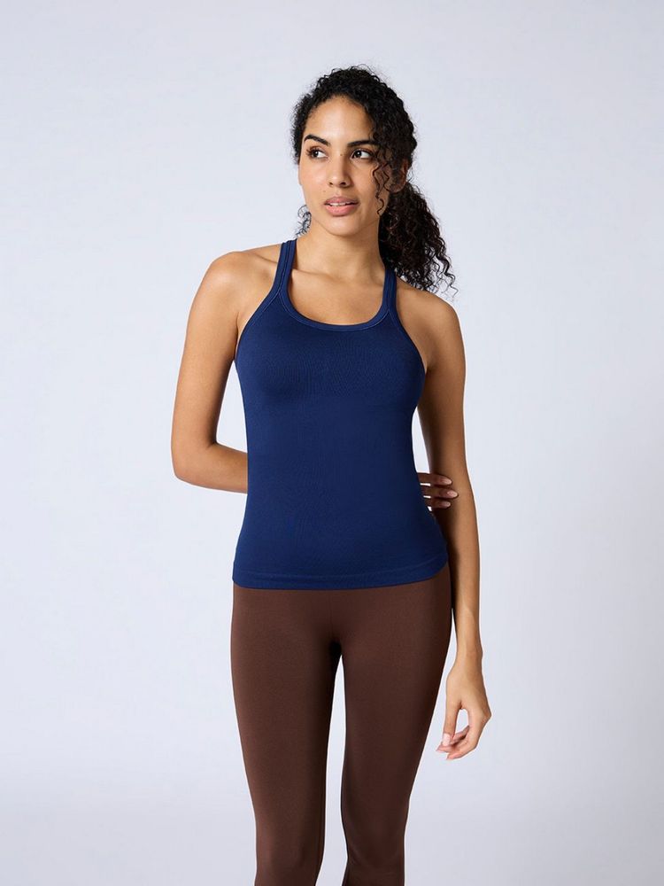 FEIER Curve Double Layer Navy Blue Tank Top-picture-16