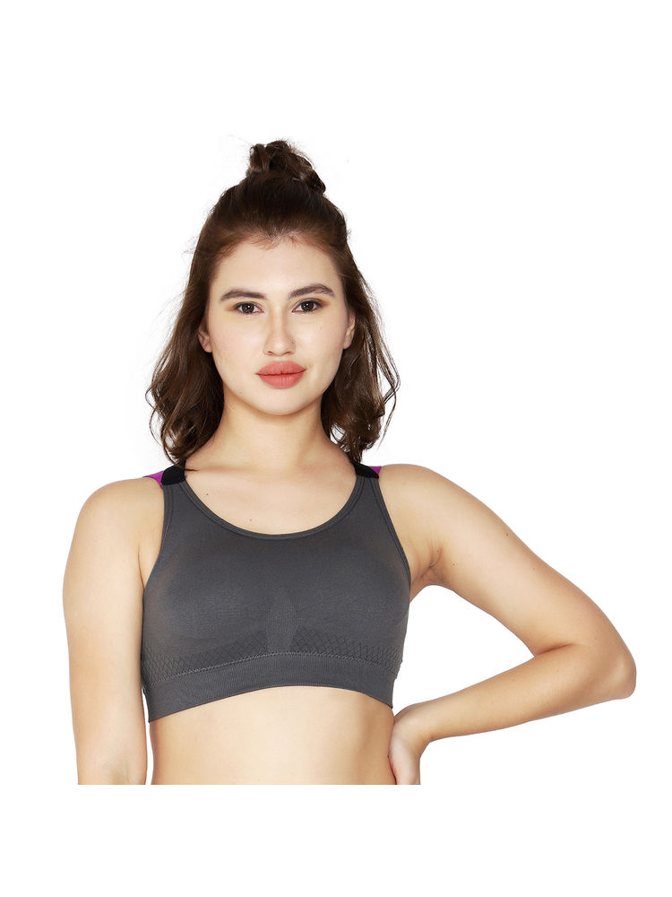 BRACHY Grey Gym Workout High Impact and Full Coverage Crostini Sports Bra-picture-31