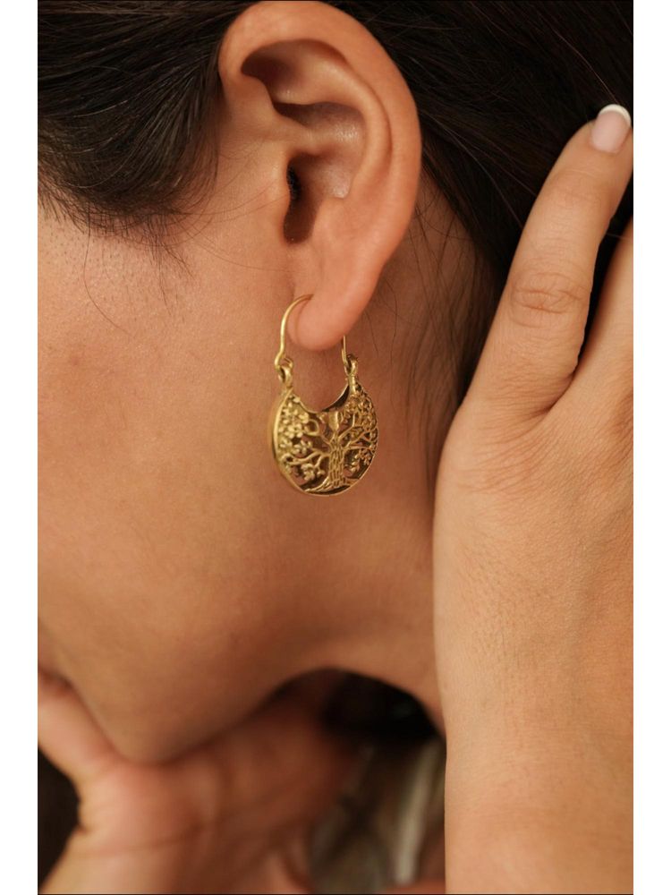 SOUL WORKS Gold Tree Life Hoop Earrings-image-22