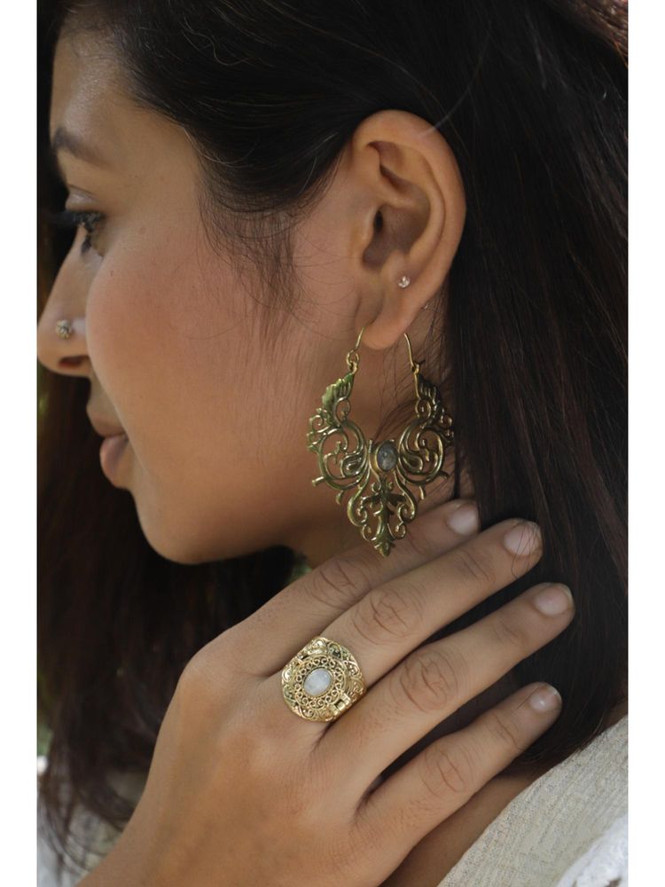 SOUL WORKS Labradorite Grey Stone Chandbali Earrings-image-7