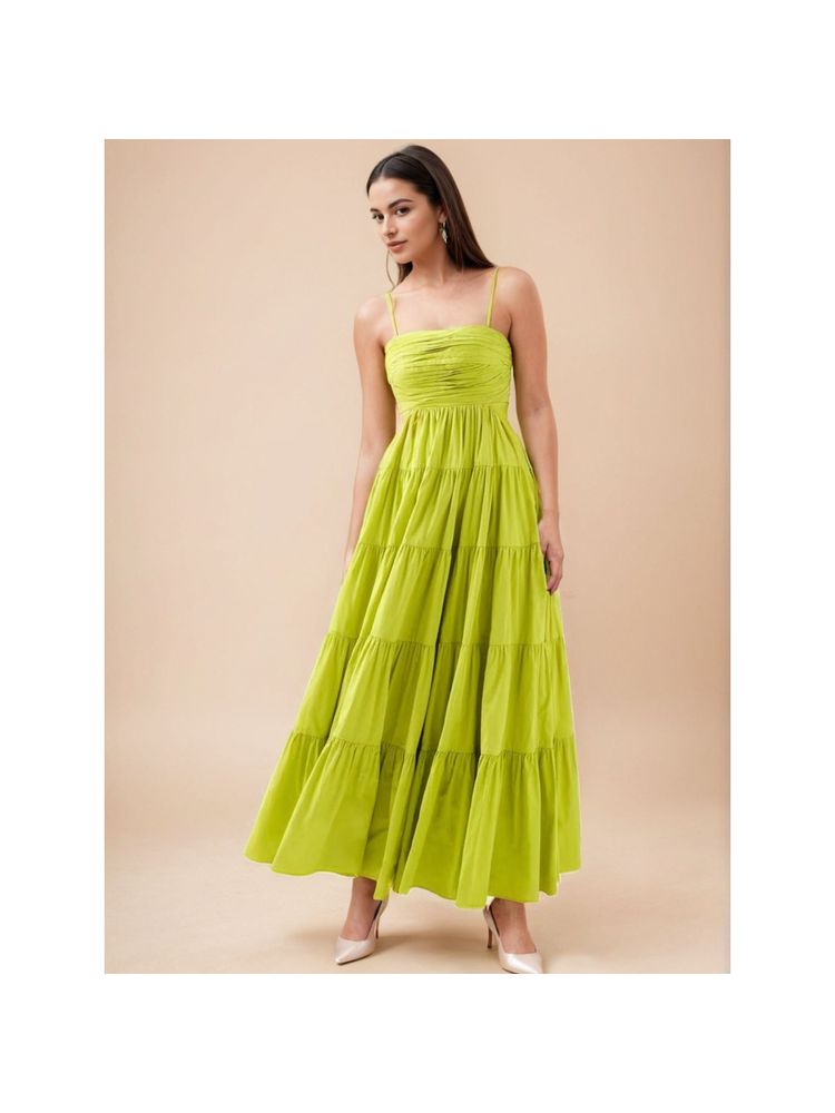 WomanLikeU Lime Green Tiered Maxi Beachwear Dress-image-3