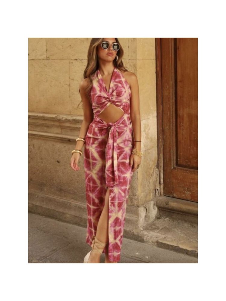 WomanLikeU Tie and Dye Draped Boho Beach Dress-picture-21