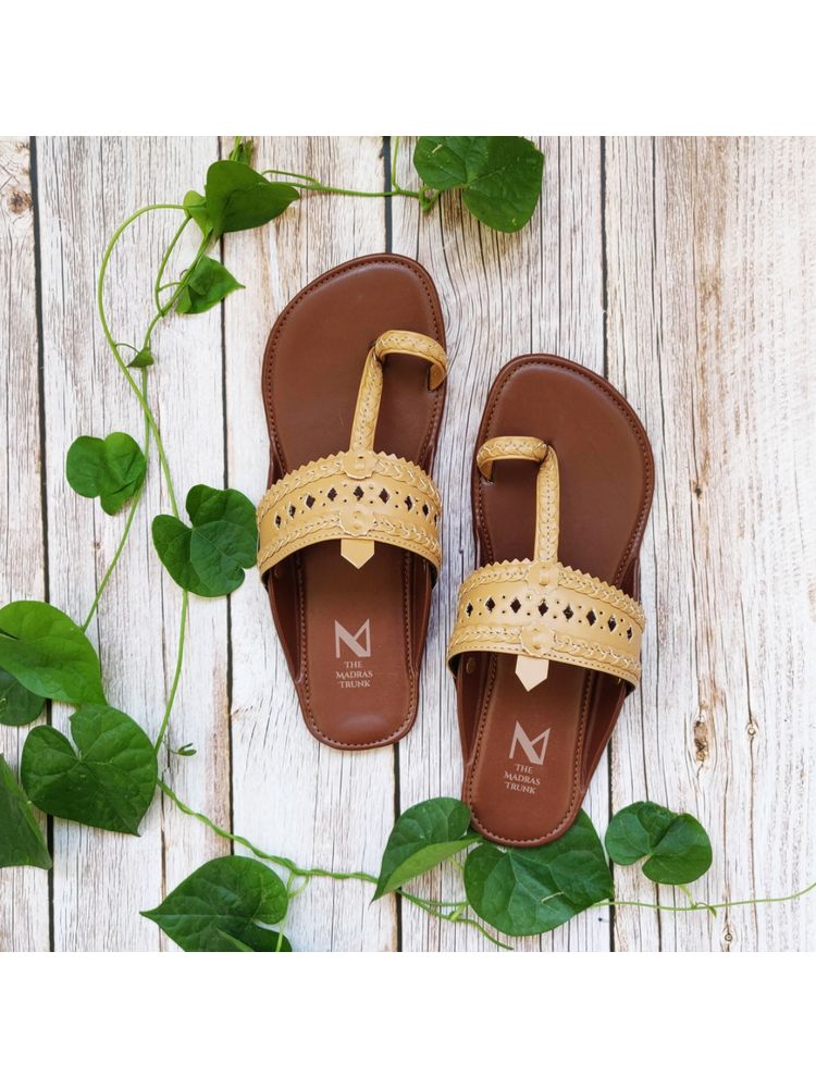 The Madras Trunk Eden Haiku Brown Tan Kolhapuris-image-5