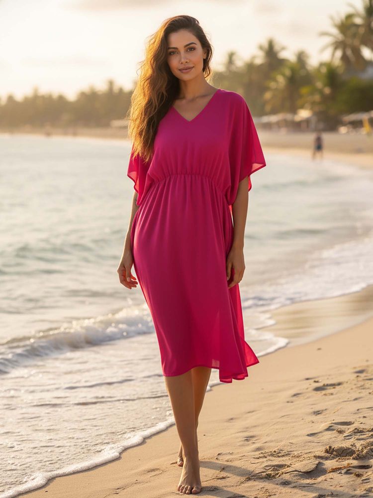 AOBA Women Pink Solid Cover-Up Dress (Free Size)-image-16