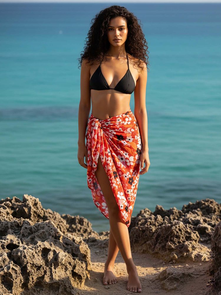 AOBA Womens Red Floral Swim Cover-Up-image-13