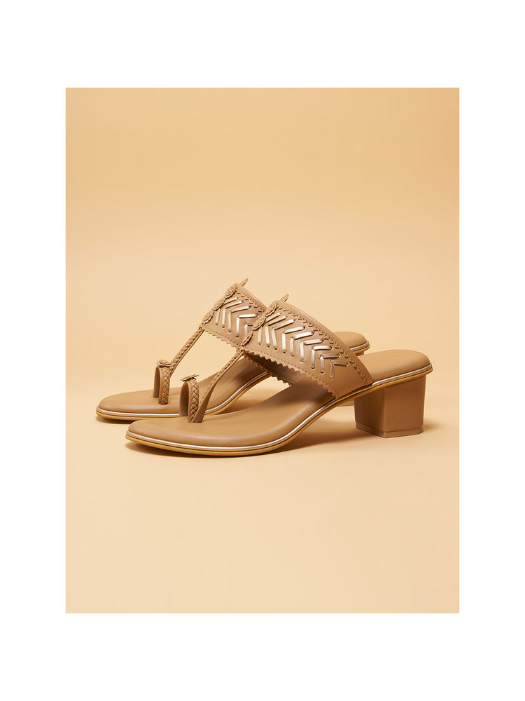 Eridani Vaani Beige Kolhapuri Heels-picture-26