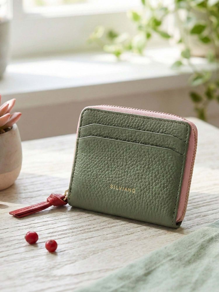 SILVIANO Green Genuine Leather Zip Round Wallet Rfid Gift Box Included 4 Card Slots-image-6