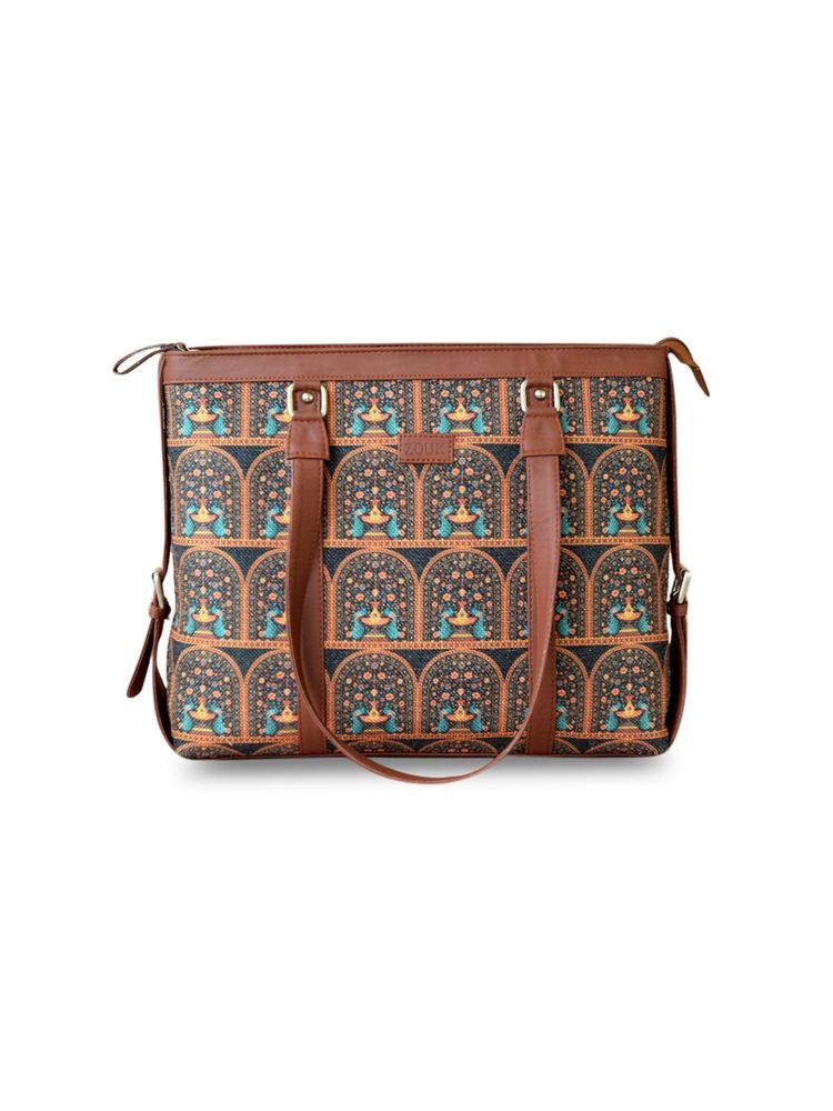 Zouk Womens Handcrafted Vegan Royal Indian Peacock Motif Office Bag - Fits Upto 15.6 Inch Laptop-image-34
