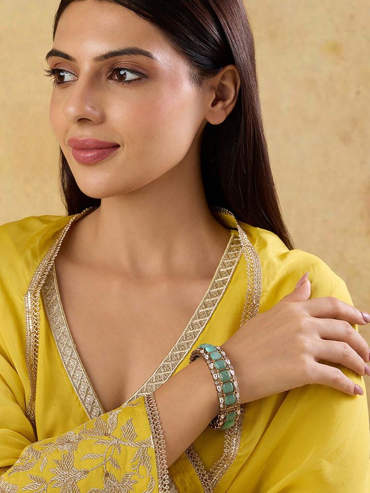 Indinoor Turquoise Kundan Statement Bracelet-image-26