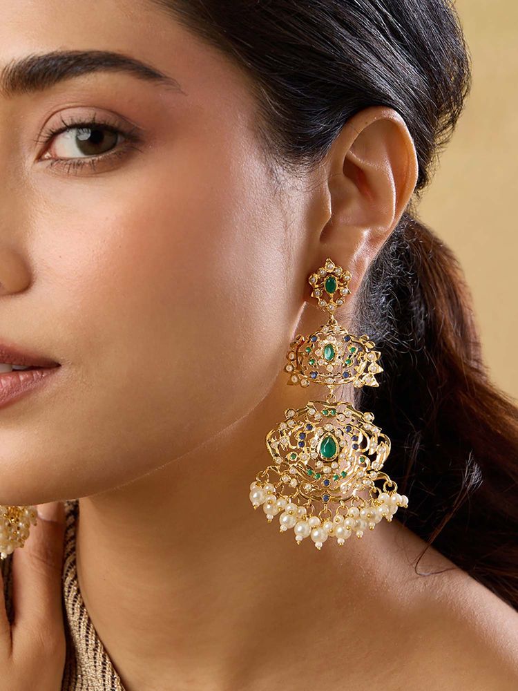 Indinoor Jadau Long Chandelier Earrings-picture-37