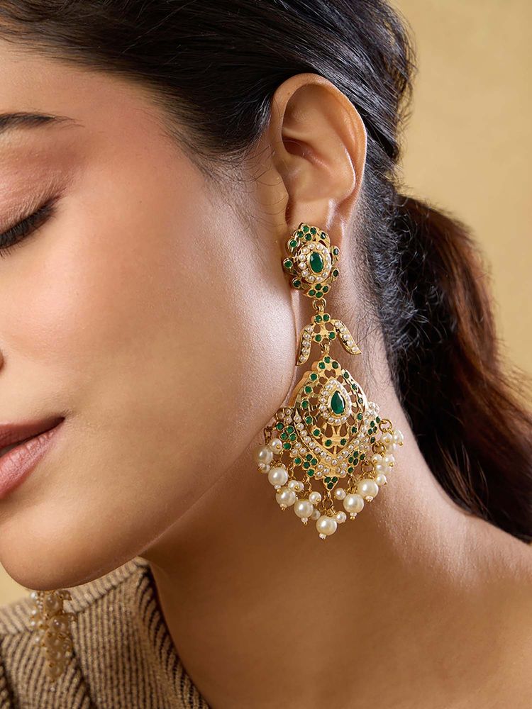 Indinoor Jadau Gold Chandelier Earrings-picture-38