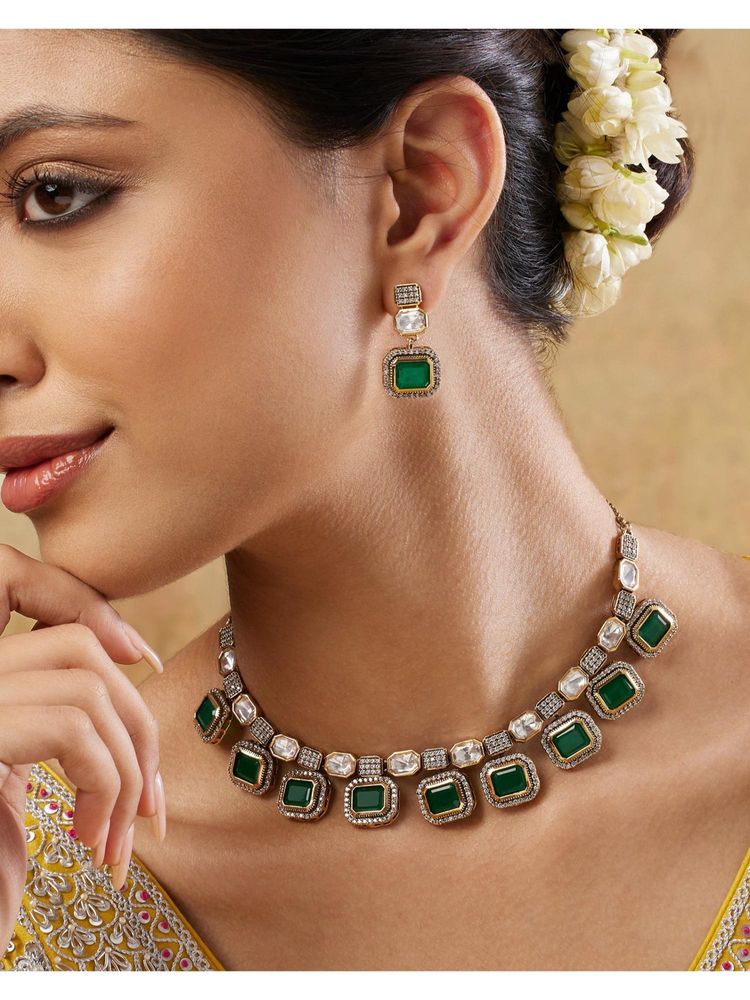 Indinoor Hazrat Kundan Necklace Set-picture-5