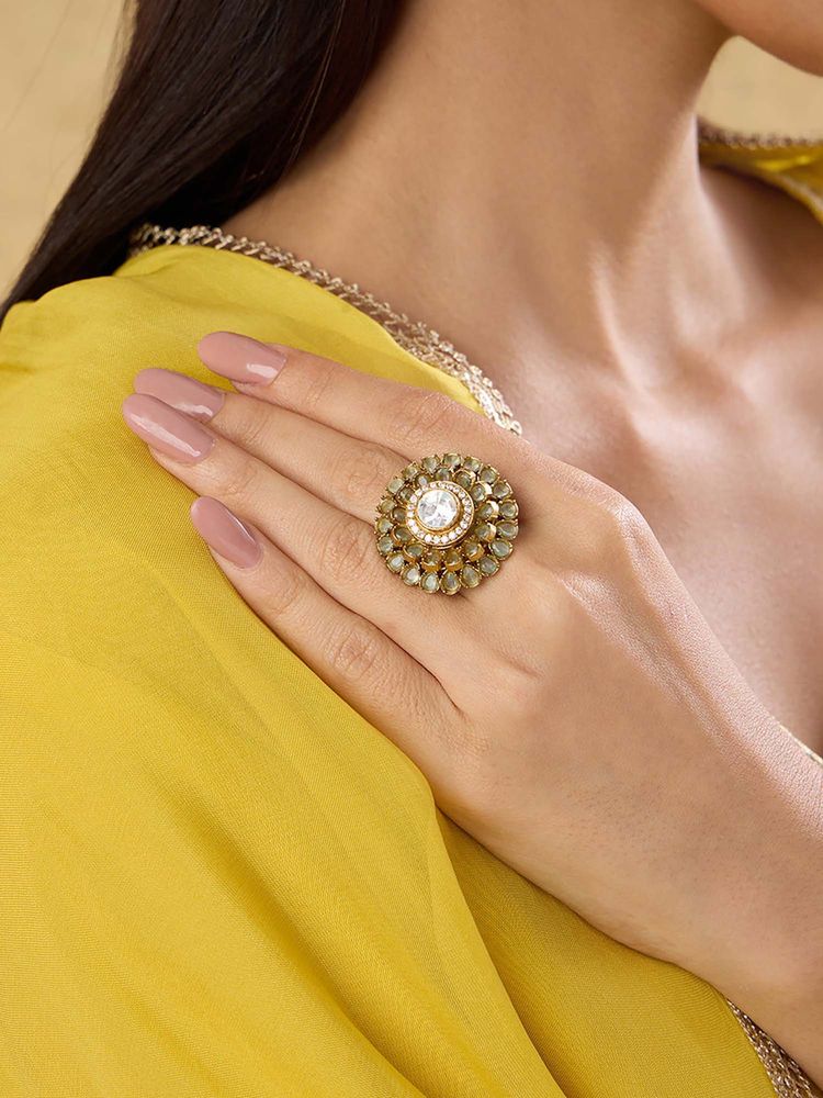Indinoor Turquoise Polki Kundan Statement Ring-picture-13