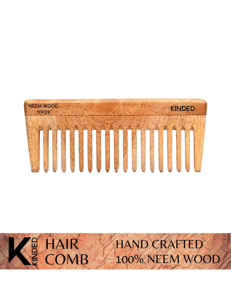 KINDED Handmade Oil Treated Wooden Hair Comb - Neem Wood NW39, Wide Tooth-picture-26