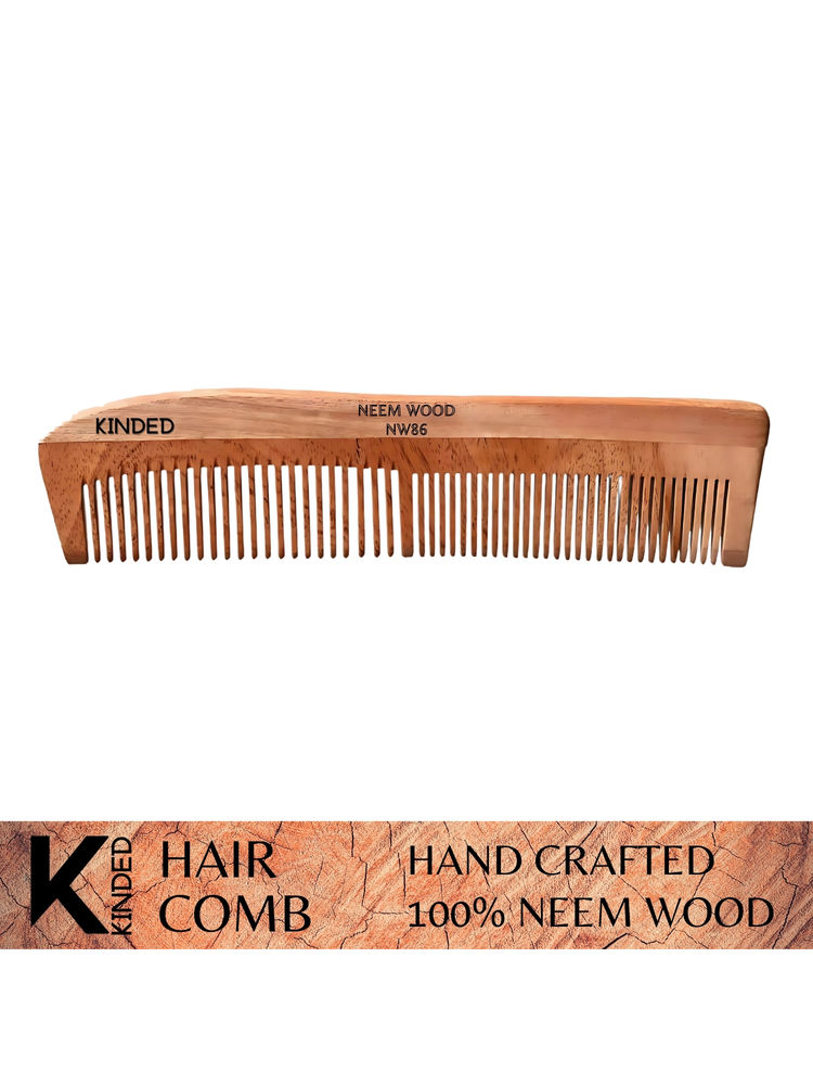 KINDED Handmade Oil Treated Wooden Hair Comb - Neem Wood NW86, Dual Tooth-picture-15