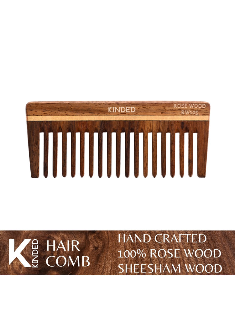 KINDED Handmade Oil Treated Wooden Hair Comb - Sheesham Rose Wood RW105, Wide Tooth-picture-20
