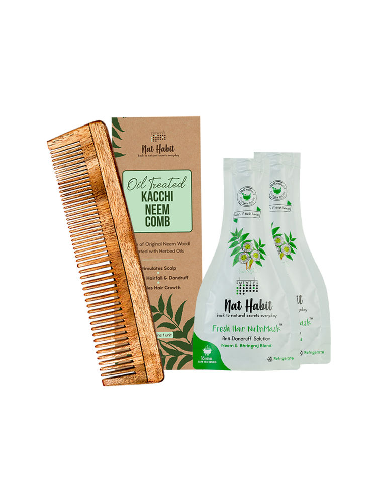 Nat Habit Dual Tooth Kacchi Neem Comb and Neem & Bhringraj Hair Nutrimask-image-44