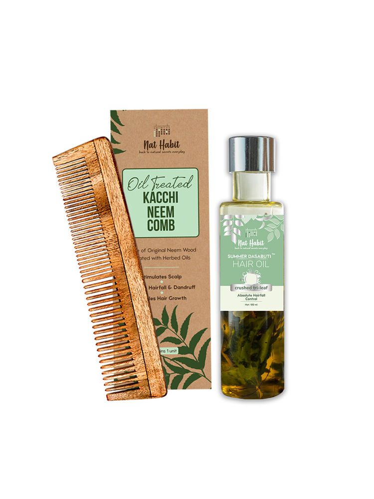 Nat Habit Dual Tooth Kacchi Neem Comb & Crushed Tri-Leaf Summer Dasabuti Hair Oil-image-43