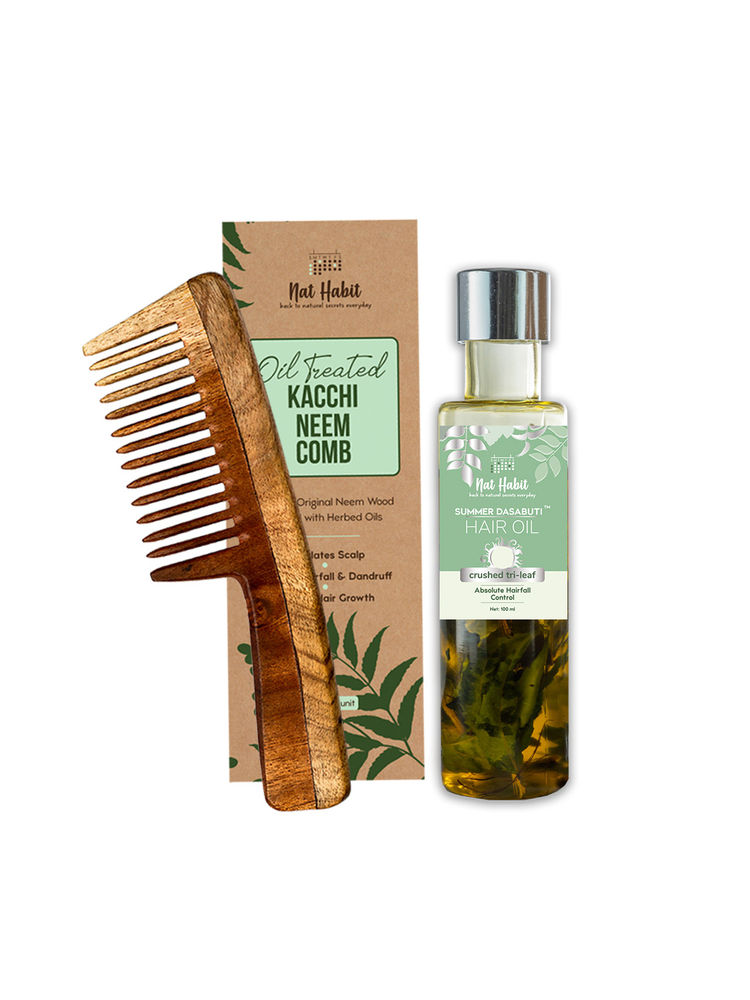 Nat Habit Wide Tooth Kacchi Neem Comb & Crushed Tri-Leaf Summer Dasabuti Hair Oil-picture-18