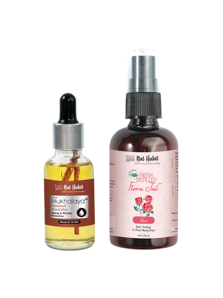 Nat Habit Pure Mukhalaya Patchouli Manjistha Facial Oil & Floral Jal Rose Water Toner