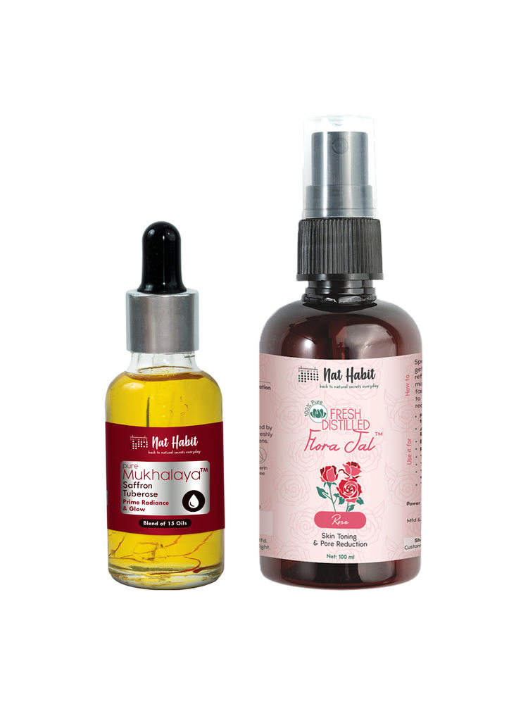 Nat Habit Pure Mukhalaya Saffron Tuberose Facial Oil & Floral Jal Rose Water Toner