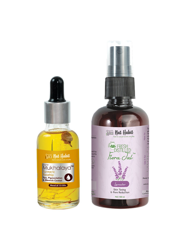Nat Habit Pure Mukhalaya Turmeric Rosehip Facial Oil & Floral Jal Lavender Water Toner