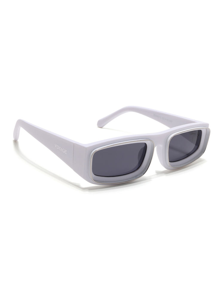 Voyage Unisex Rectangle Sunglasses Black Lens with Off White Frame (MG6576) (52)-image-2