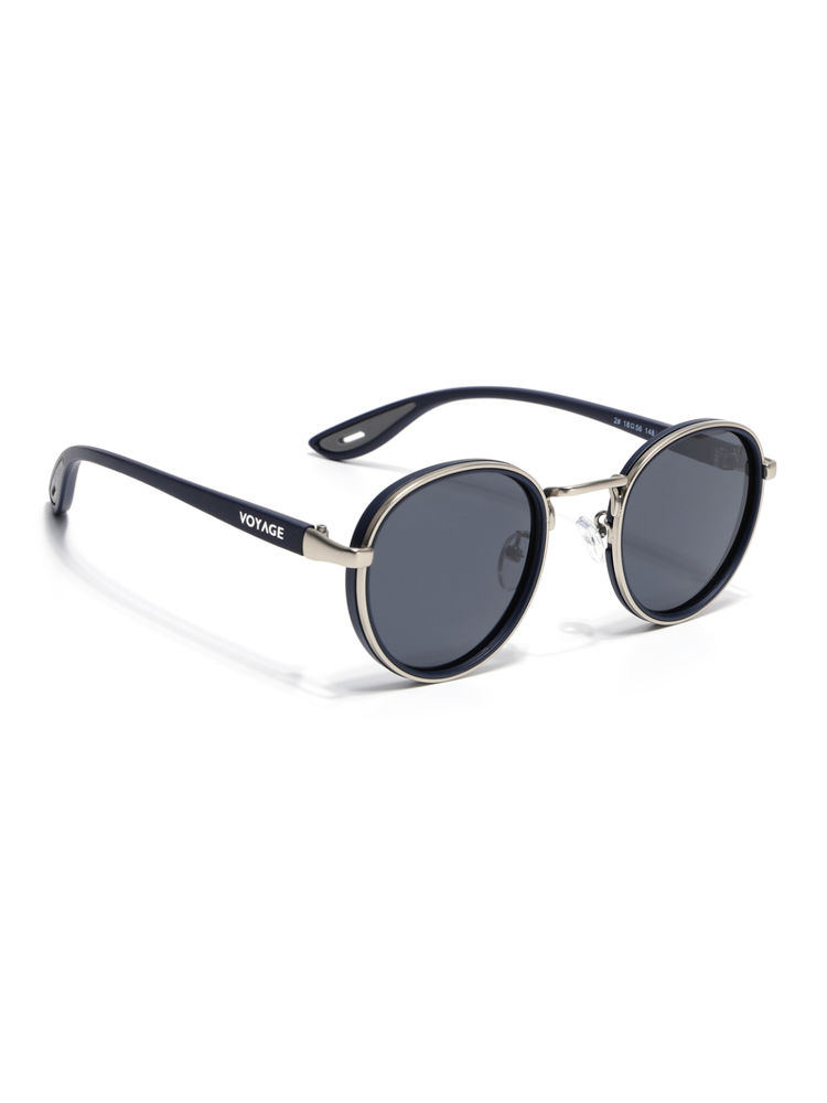 Voyage Unisex Round Polarized Sunglasses Grey Lens with Silver & Blue Frame (PMG6677) (56)-picture-18